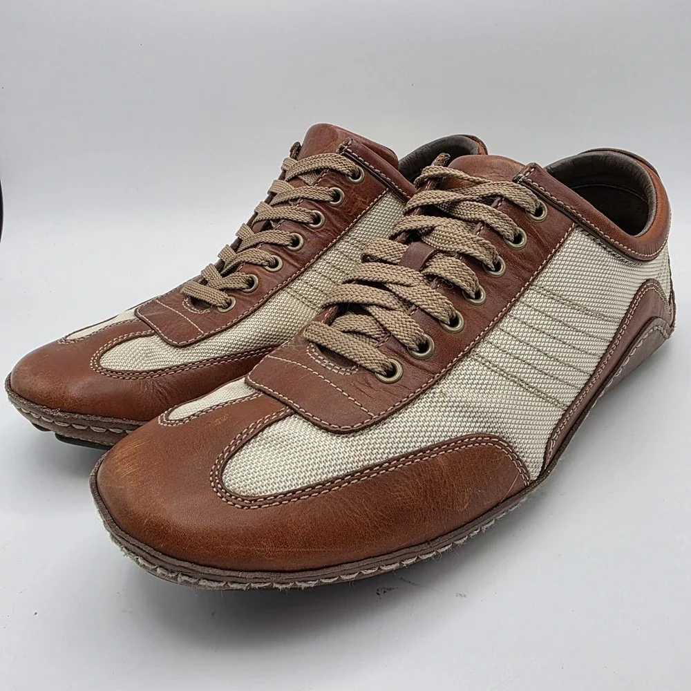 Cole Haan Mens 10 Brown Leather Canvas Driving Shoes Oxfords Preppy Tennis Yacht